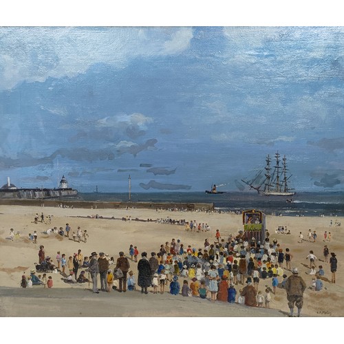 153 - Campbell Archibald Mellon (1878-1955), Punch & Judy on the Beach, Gorleston, Norfolk, oil on canvas,... 