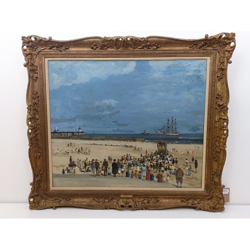 153 - Campbell Archibald Mellon (1878-1955), Punch & Judy on the Beach, Gorleston, Norfolk, oil on canvas,... 