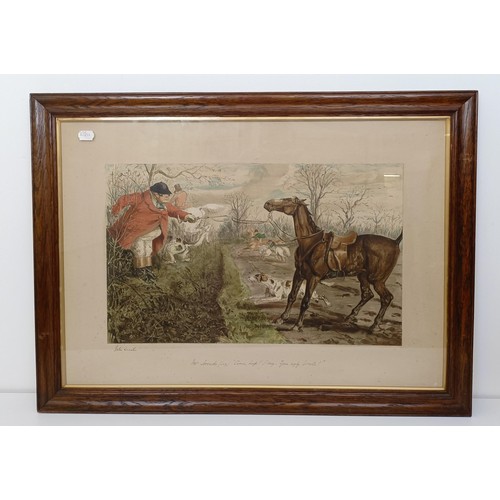 177 - A comical hunting print, Mr Jorrocks, Come Help! I Say, You Ugly Brute, 37 x 61 cm, a hunting print,... 