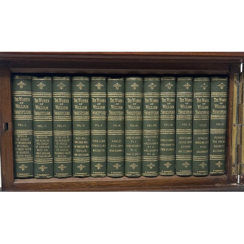 53 - The Works of William Shakspeare, 12 vols., in a mahogany and glazed case, 32 cm wide