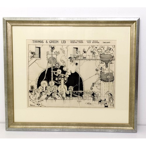 107 - Attributed to William Heath Robinson, Paper Making at Thomas & Green, ink on tracing paper, signed, ... 