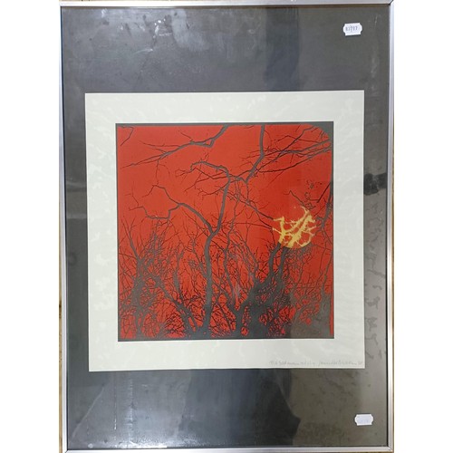 287 - Jennifer Joan Dikson (British b 1936) limited edition print, Gold Moon Red Sky, 19/50, signed in pen... 