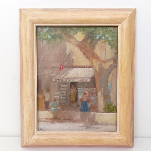 288 - 20th century, French school, the tabac shop, oil on board, initialled SVM, 34 x 25 cm