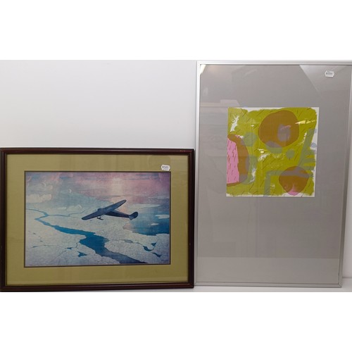 299 - An abstract print, 30 x 30 cm, and three other prints (4)