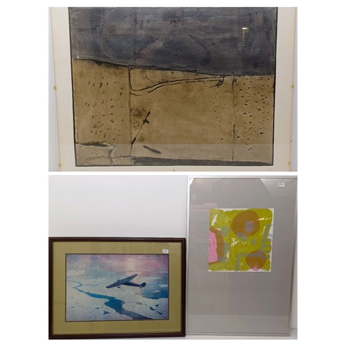 299 - An abstract print, 30 x 30 cm, and three other prints (4)