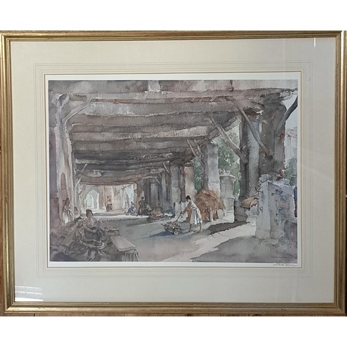 300 - Sir William Russell Flint, ladies in a courtyard, print, signed in pencil, 53 x 70 cm