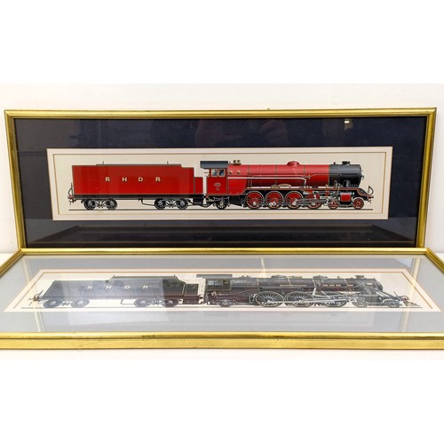 169 - 20th century, English school, a 4-4-2 locomotive and tender, mixed media, 52 x 10 cm, and another (2... 