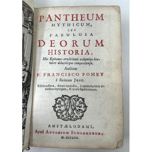 89 - Pomey (P Francisco), Pantheon Mythicum, 1730, velum, and five other velum bound books