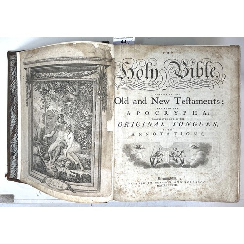 44 - The Holy Bible (Baskerville), 1788, brushed calf, some repairs, later spine, and The Self Interpreti... 