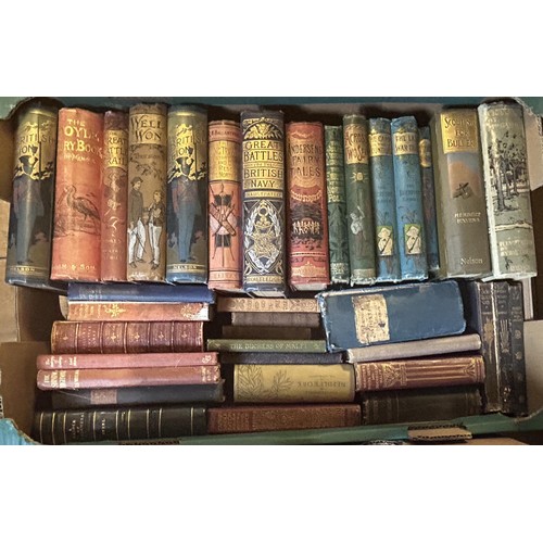 61 - Assorted volumes, including late 19th/early 20th century pictorial cloth bindings (4 boxes)