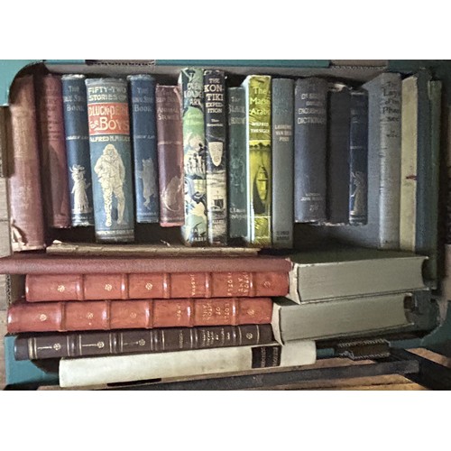 61 - Assorted volumes, including late 19th/early 20th century pictorial cloth bindings (4 boxes)