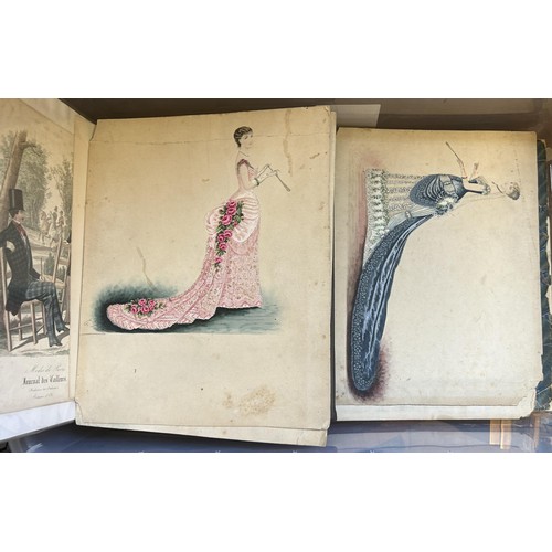 65 - A group of assorted 19th century fashion and other plates, loose and in books (box)