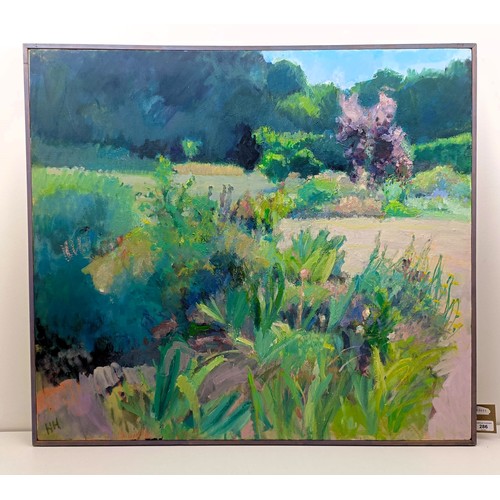 286 - E Atkinson, Dry Summer, oil on canvas, initialled H H, 80 x 90 cm, Alpha House Gallery label verso