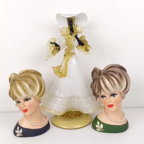 378 - A pair of Napcoware novelty vases, in the form of a woman's head, 22 cm high, and a Murano style gla... 