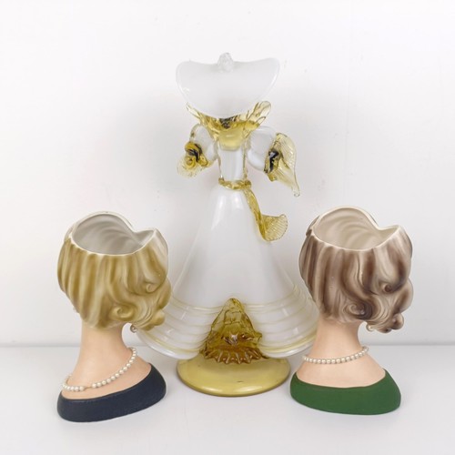 378 - A pair of Napcoware novelty vases, in the form of a woman's head, 22 cm high, and a Murano style gla... 