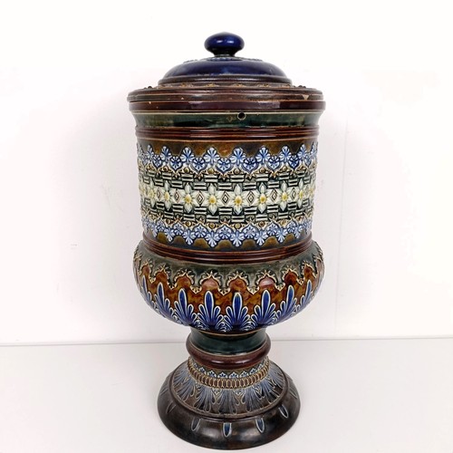 371 - A Doulton Lambeth stoneware water filter, decorated stylised flowers, 40 cm high