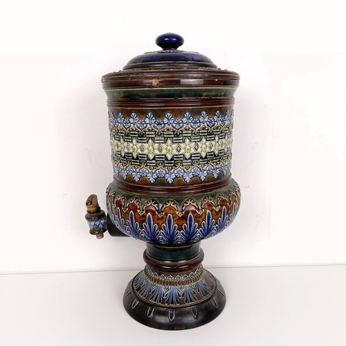 371 - A Doulton Lambeth stoneware water filter, decorated stylised flowers, 40 cm high