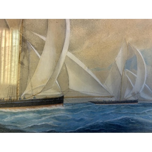 305 - Early 20th century, English school, study of two yachts, Kriemhilda And Fiona, watercolour, 28 x 37 ... 