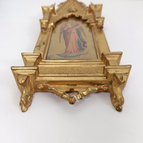 128 - After Fra Angelico, Gloria in Excelsis!, in a carved giltwood frame, 35.5 x 13.5 cm