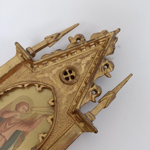 128 - After Fra Angelico, Gloria in Excelsis!, in a carved giltwood frame, 35.5 x 13.5 cm