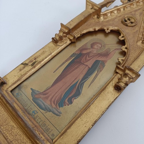 128 - After Fra Angelico, Gloria in Excelsis!, in a carved giltwood frame, 35.5 x 13.5 cm