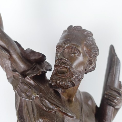 502 - After Waagen, a spelter figure of a man, Detresse, on a painted wooden base, 90 cm high