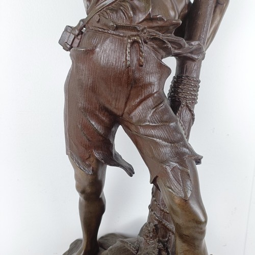 502 - After Waagen, a spelter figure of a man, Detresse, on a painted wooden base, 90 cm high