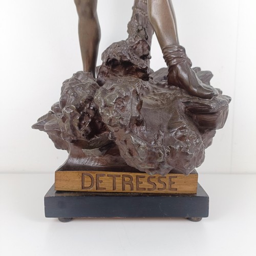 502 - After Waagen, a spelter figure of a man, Detresse, on a painted wooden base, 90 cm high