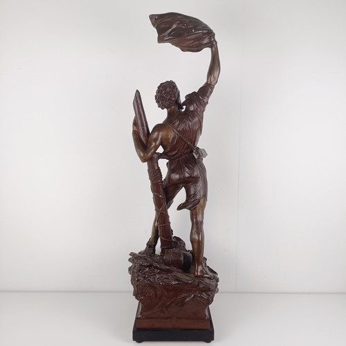 502 - After Waagen, a spelter figure of a man, Detresse, on a painted wooden base, 90 cm high