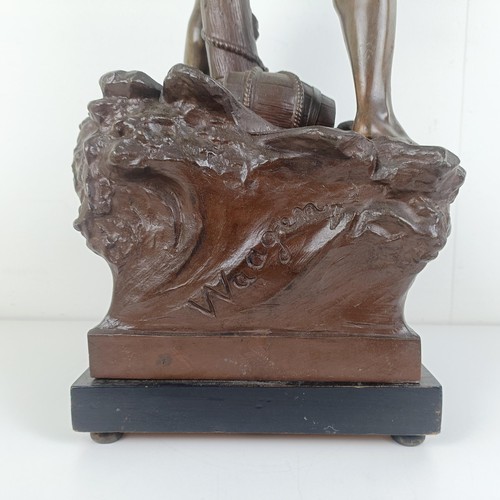 502 - After Waagen, a spelter figure of a man, Detresse, on a painted wooden base, 90 cm high