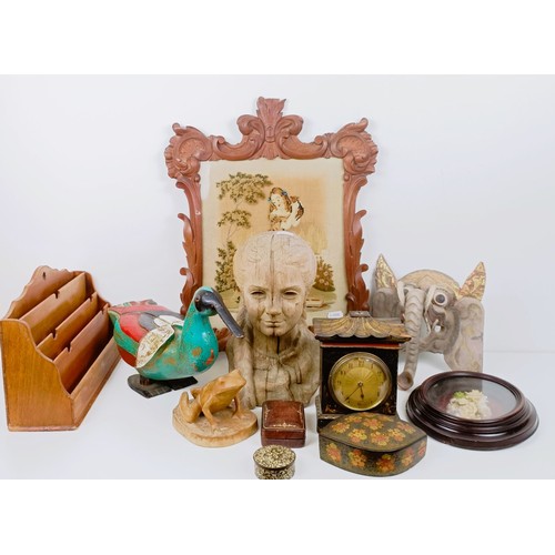 515 - A carved wooden bust of a young girl, and assorted other items (box)