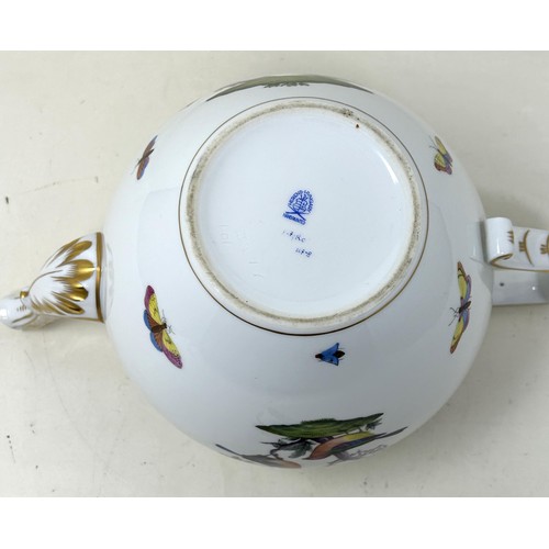 592 - An Herend porcelain tea pot, decorated birds, 17 cm high