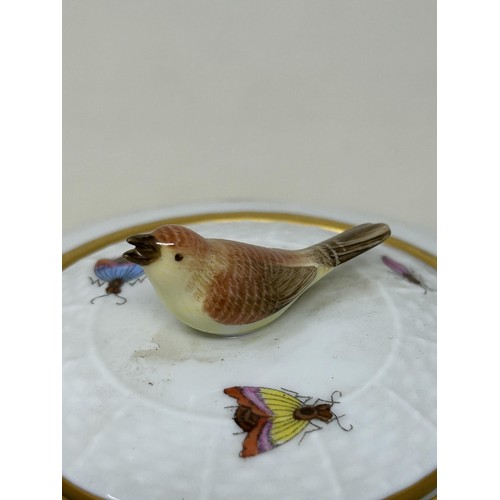 592 - An Herend porcelain tea pot, decorated birds, 17 cm high