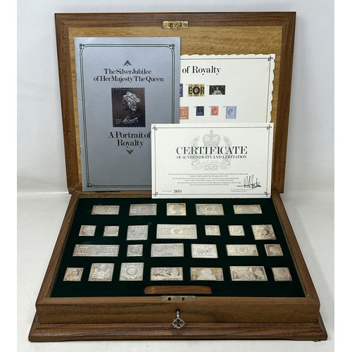 595 - A set of silver commemorative stamps, for the Silver Jubilee of Her Majesty the Queen, with certific... 