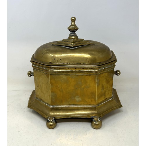 538 - A Continental brass tobacco box, 26 cm wide