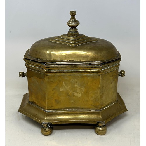 538 - A Continental brass tobacco box, 26 cm wide