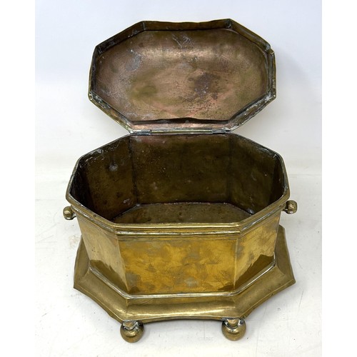 538 - A Continental brass tobacco box, 26 cm wide