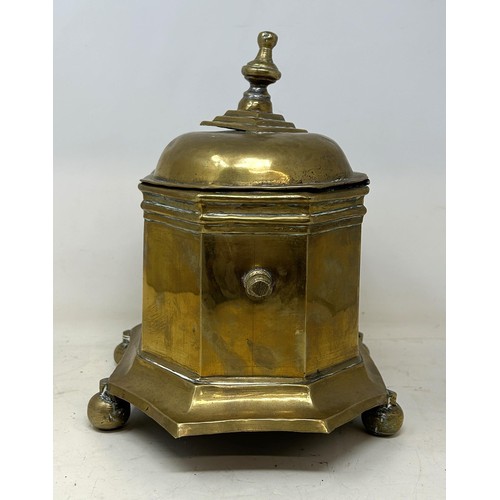 538 - A Continental brass tobacco box, 26 cm wide