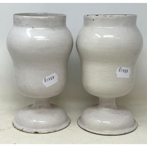 547 - A pair of 19th century Continental Delft apothecary jars, 20 cm high