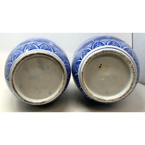 524 - **Regretfully withdrawn**A pair of Japanese blue and white vases, decorated birds and flowers, 46 cm... 