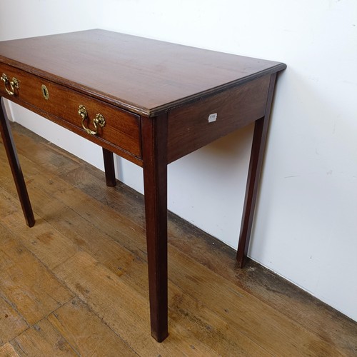 662 - A 19th century mahogany side table, with a single drawer, on square legs, 90 cm wide