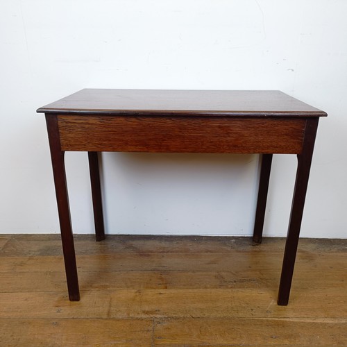 662 - A 19th century mahogany side table, with a single drawer, on square legs, 90 cm wide