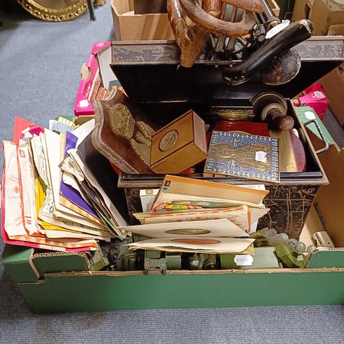 566 - A Gladstone type bag, assorted walking sticks, a part dinner service, books, indentures and assorted... 