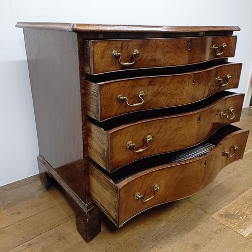 719 - A 19th century mahogany serpentine front chest, having four graduated drawers, on bracket feet, 92 c... 