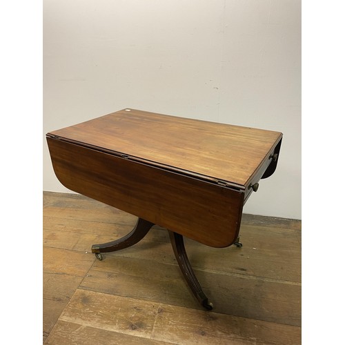 707 - A mahogany serpentine folding card table, 90 cm wide, a stool, and a Pembroke table (3)