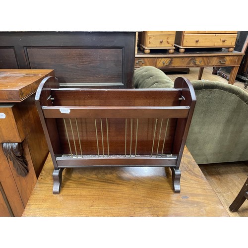 772 - A mahogany chiffonier, 107 cm wide, a trunk, a standard lamp, a magazine rack, a wine table, a side ... 