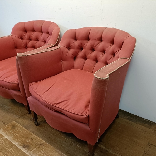 634 - A pair of tub armchairs, on mahogany legs (2)