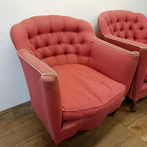 634 - A pair of tub armchairs, on mahogany legs (2)