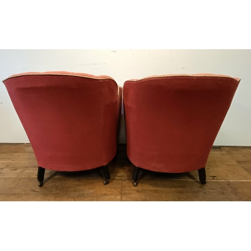 634 - A pair of tub armchairs, on mahogany legs (2)