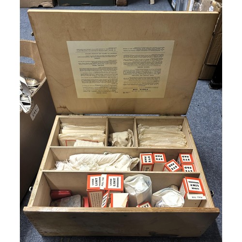 589 - A vintage first aid kit and contents, assorted silver plate cutlery and flatware, and other items (q... 